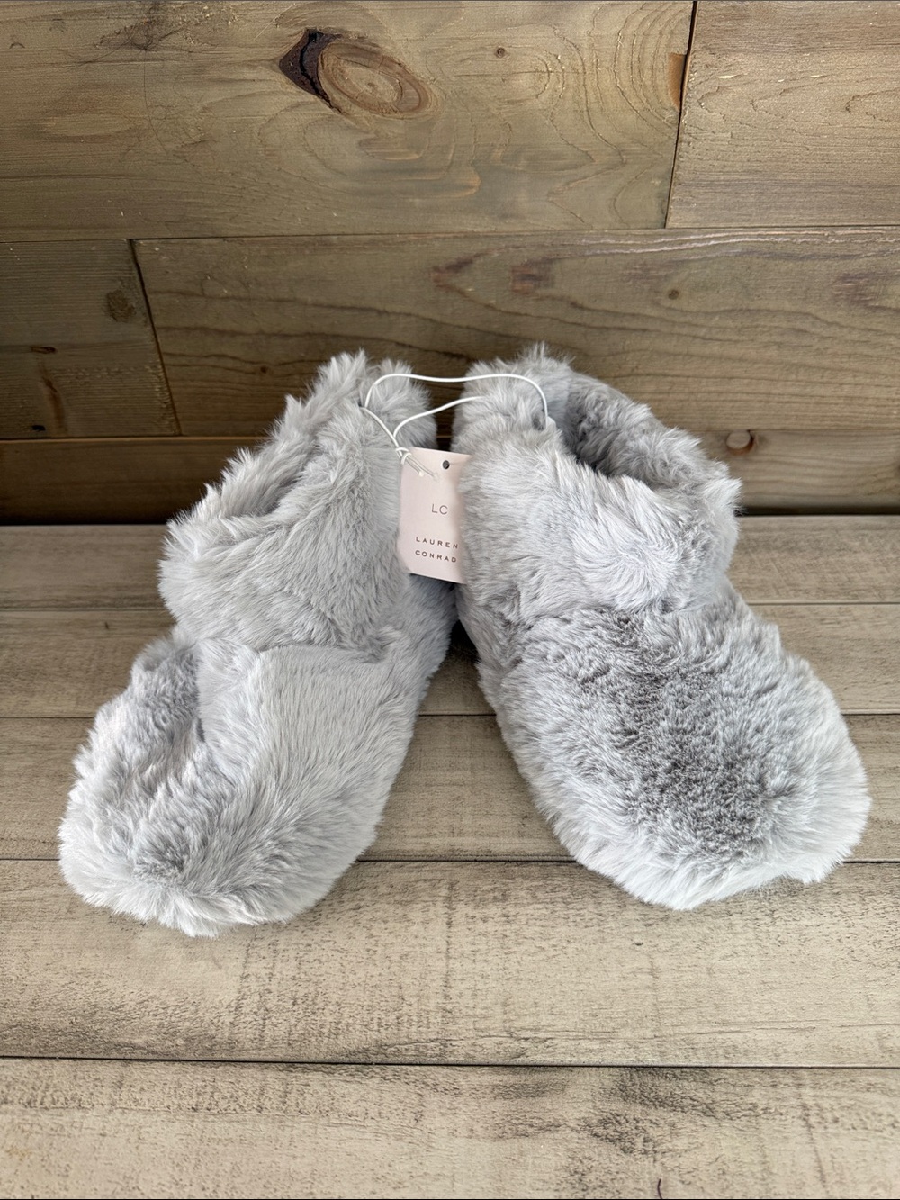 LC Lauren Conrad Light Gray Faux Fur Slipper Boots